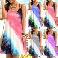 Wholesale Printed Spaghetti Strap A Line Dress Plus Size Women Clothing Summer Womens Designer Dress Mini Rainbow