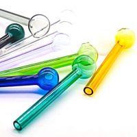 Wholesale DHL Glass Oil Burner Pipe Mini Spoon Hand Pipes Colorful Small Pyrex Oil Burner Glass Straight Tube Colored Smoking Pipes