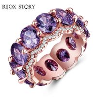 Wholesale Cluster Rings BIJOX STORY Vintage Women Ring S925 Sterling Silver Oval Shaped Amethyst Gemstone Jewelry For Wedding Engagement Party Gift