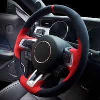 Wholesale Black Red suede Hand stitched Steering Wheel Cover for Ford Mustang Mustang GT