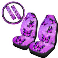 Wholesale Universal Car Front Seat Covers Piece Set Lilac Butterfly Printing Armrest Pad Steering Wheel Cover Shoulder Auto Interior Accessories