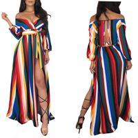Wholesale Casual Dresses Korean Dress Clothing Boho Chic Beach Wear Womens Long Maxi Bohemian Style Bodycon Color Stripe Printed Sexy Solid