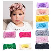 Wholesale Hair Accessories Baby Elastic Ribbon Three Small Chiffon Flower Nylon Headband Girl Turbante Headwear Band Bow Accessory