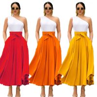 Wholesale Belt Skirts Womens Fashion Asymmetrical Long Skirts Elegant Womens Casual Skirts Females Clothing Womens Designer Bow
