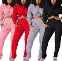Wholesale Fashion Women Two Piece Set Tracksuits Stacked Sleeve Autumn Sweatshirt Stacked Jogger Sweatpants Suit Fitness Hip Hop Outfits