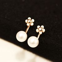 Wholesale Korean new style simple fashion after hanging pearl earrings for women black and white blue flower fashion earrings high end gift jewelry