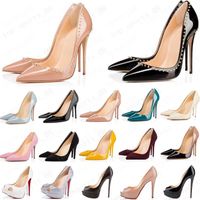 Wholesale hot red bottom fashion high heels for women party wedding triple black nude yellow pink glitter spikes Pointed Toes Pumps Dress shoes