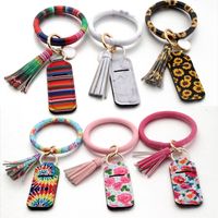 Wholesale Fashion Keyring Bracelet Neoprene Chapstick Lipstick Holder Keychains Ring Sunflower Bag Charm Key Chain Accessories Best Gift for Christmas