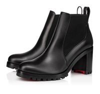 Wholesale Nice Trendy Lug Sole High Heels Red Bottom Boots Women s Black Calf Leather Ankle Booty Winter Famous Party Wedding Dress EU35