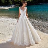 Wholesale SoDigne Lace Applique Sleeveless Illusion Beach Wedding dress vintage Bridal Gowns Pluse size Lace Dresses Natural