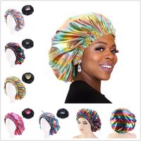 Wholesale Women Sleep Hat laser rainbow colors elastic round cap Bandana Night Sleeping Turban shower cap headwrap African Bonnet Head Cover for Hair