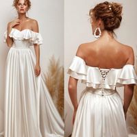 Wholesale Vintage Off the Shoulder Wedding Dresses Short Sleeve Corset Back Beading Waist Floor Length A Line Bridal Gowns Custom Plus Size