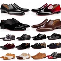 Wholesale new designer mens shoes loafers black red spike Patent Leather Slip On Dress Wedding flats bottoms Shoe for Business Party size