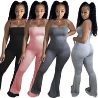 Wholesale Women s Jumpsuits Rompers Women Solid Spaghetti Strap Sleeveless Boot Cut Flare Cotton Jumpsuit High Streetwear One Piece Bell Bottoms Rom