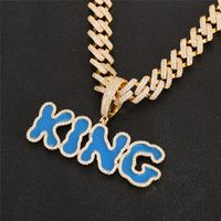 Wholesale New Fashion Custom Name Letter Necklace Gold Plated CZ Blue Oil Painting Letter Pendant Necklace With inch Rope Chain