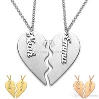 Wholesale Valentine s Day Gift Personalized Classic Breakable Heart Custom Couple Necklace Stainless Steel Two Half of a Single Heart Name Pendant Set