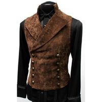 Wholesale Men s Vests Punk Gothic Suede Vest Coat Double Breasted Steampunk Vintage Tops Victorian Costume Halloween Outfit For Adult Men