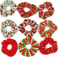 Wholesale Woolen Knitting Scrunchies Women Christmas Hair Band Xmas Red Green Striped Scrunchy Elastic Hair Rope Ponytail Hair Tie Holder D91707