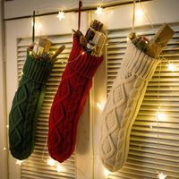 Wholesale Christmas Knitted Stockings Decor festival Gift Bag Fireplace Xmas Tree Hanging Ornaments Decor Red White Christmas Sock CM DHL