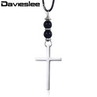 Wholesale Chains Davieslee Necklace For Men Cross Pendant Stainless Steel Lava Glass Bead Man made Leather Chain Black Silver Color mm LDNM03