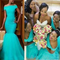 Wholesale 2021 Country Mermaid Turquoise African Bridesmaid Dresses Off The Shoulder Plus Size Lace Maid of Honor Bridal Party Wedding Guest Gowns