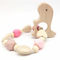 Wholesale Baby Infant Wooden Beech Dinosaur Kids Bracelet Wood Teething Montessori Toys Baby Rattle DIY Chewable Octagonal Beads Bracelet