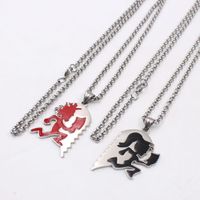 Wholesale one Pair Couple Jewelry Punk black Man red women Stainless Steel ICP Crazy Clown Heart Hatchetman Charms Pendant Necklace Chain mm inch