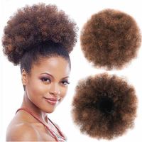 Wholesale 8 inch Puff Afro Curly Chignon Drawstring Ponytail Short Afro Kinky Pony Tail Clip in on African Synthetic Hair Bun Hair Pieces for Women