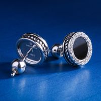 Wholesale White Gold Stud Earring for Men Black Onyx Inlaid Round Earring Hip Hop Jewelry Punk Earrings