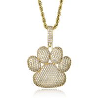 Wholesale Europe and America Hot Fashion Necklace Gold Silver Color Bling Ice Out CZ Stone Bear Paw Pendant Necklace with inch Rope Chain