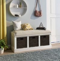 Wholesale TREXM Rustic Storage Bench with Removable Classic Fabric Basket Entryway Bench Storage Bench with Removable Cushion White WF193443AAK