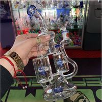 Wholesale 8 quot Glass Water Pipes Blue Green Purple Thick Recyler Heady Glass Beaker Bongs with Two Layers Filter Rocket Reflow Rotating the windmi