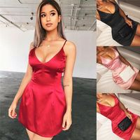 Wholesale Casual Dresses Women Summer Dress Sheath Comfortable Sexy Sleeveless Spaghetti Strap Cocktail Clubwear Party Mini Solid Black Pink Red