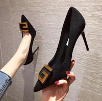Wholesale Sexy Women suede Prom Wedding Dress shoes high heels shoes Champagne Simplicity pointed toe fashion lady dress Single shoes