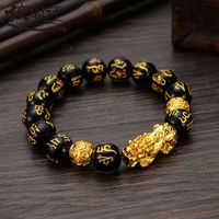 Wholesale Feng Shui Obsidian Stone Beads Bracelet Men Women Unisex Wristband Gold Black Pixiu Wealth and Good Luck Women Bracelet Y200810