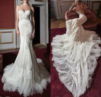 Wholesale Luxury Design Mermaid Long Train Wedding Dresses Strapless Lace Tulle Fish Tail Trumpet Bridal Gowns Customize Modern