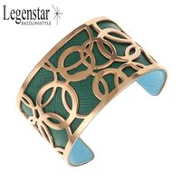 Wholesale Legenstar Fashion Rose Gold Color Women Cuff Bangles Stainless Steel Arm Bracelets Bangles Reversible Leather Party Jewelry