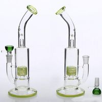 Wholesale 28cm Bowl Joint Size mm Hookahs Fluorescent Green Glass Bongs two fuction Dab Rigs Tire Perc Arm Tree Dab Rigs Smoking bong