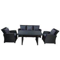 Wholesale Classical Vintage Outdoor Patio Furniture Set Piece Conversation Set Black Wicker Furniture Sofa Set with Dark Grey Cushions WY000055AAB
