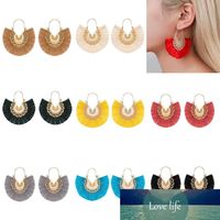 Wholesale Ethnic Style Colors Fan Shape Tassel Pendant Earrings Dangle Hollow Alloy Fringe Eardrop Charm Ear Hooked Women Earring Jewelry Gifts