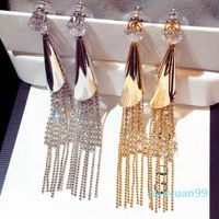 Wholesale Hot Sale New stylish Korean earrings exaggerated long tassel diamond glittering clip fashion woman earrings jewelry dangle chandelier