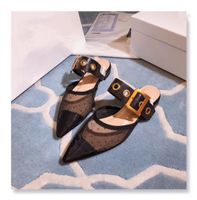 Wholesale Early Spring Summer Woman Pointed Toes Mesh Flat Slippers Femal Outdoor Fashion Rivet Metal Buckle Flat Sandals Lady Shallow Mouth Polka Dot