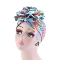 Wholesale Fashion Hair Coloring Laser Turban Hearwrap Big Flower Headband Hat Wedding Party Hair Acessories Hijab Cap Muslim Bandans