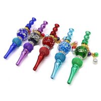 Wholesale Smoke Pipes Glow In Dark Hanging Beads Blunt Holder Crystal Inlaid Portable Hookah Shisha Tips Smoking Nozzles Luminous jka C2