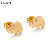 Wholesale Stud LifeJoys Elephant Earrings Stainless Steel Small Earring Zircon Jewelry For Women Rose Gold Metal Color High Polished