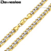 Wholesale Davieslee Silver Color Yellow Gold Filled Necklace for Mens Chain Hammered Cut Round Curb Cuban Link mm