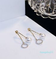 Wholesale Hot Sale Bling Bling New ins fashion designer front back double sided luxury rhinestone diamonds pearl stud earrings for woman girls