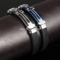 Wholesale Tennis Black Blue Punk Design Stainless Steel Genuine Silicone Cross ID Bracelet Jewelry Men Women mm