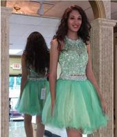 Wholesale Minit Green Tulle Short Homecoming Dresses with Beaded Sash Applique Backless Graduation Party Prom Dress Cheap Cocktail Gowns