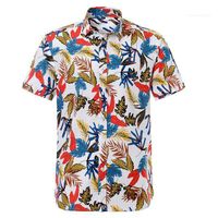 Wholesale Holiday Floral Printed Short Sleeve Casual Tees Turn Dowm Neck Button Shirts Hawaiian Style Summer Mens Tshirts Vacation